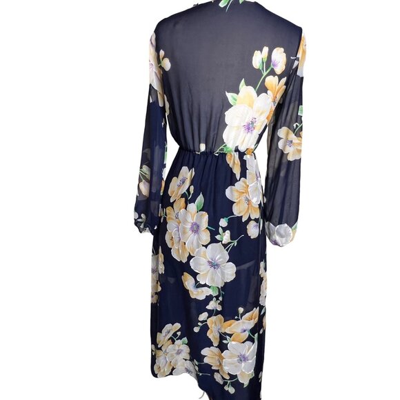 Maxi Navy Blue Floral Sheer A Style Sexy Romantic Feminine Bohemian flaw - Picture 14 of 15